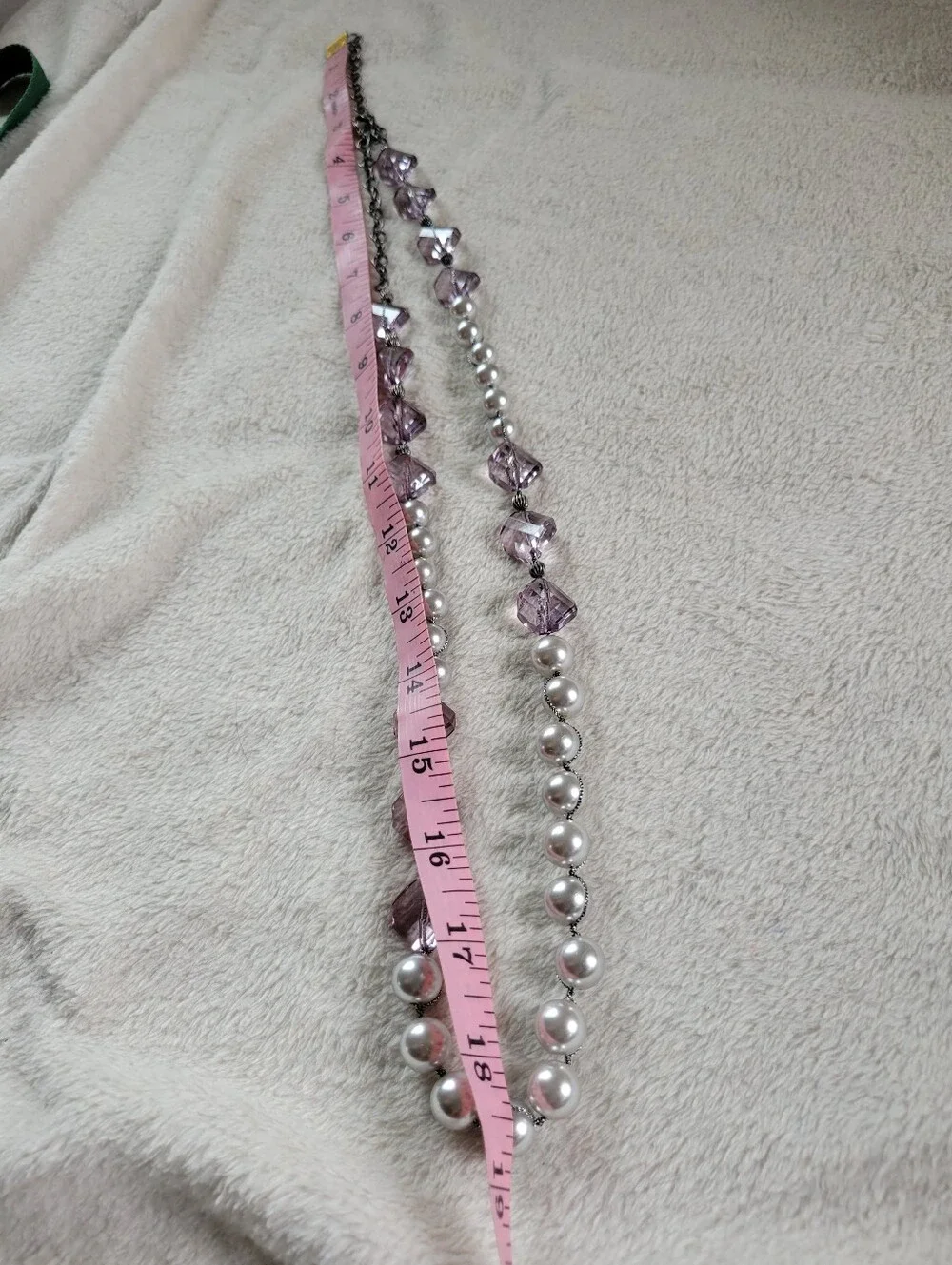 LOFT | Long Elegant Silver Tone Lavender Crystal & Faux Pearl Necklace - Picture 7 of 9